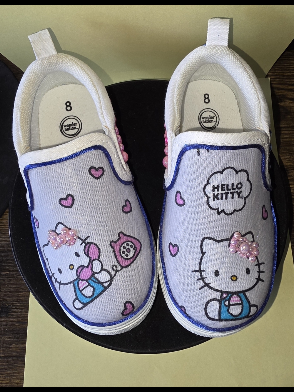 Hello Kitty Girls' White and Pink Slip-On Sneakers - Size 8